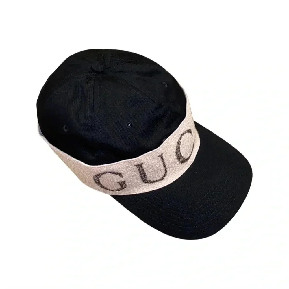 Gucci Black Logo Linen Baseball Cap Size Medium - Picture 3 of 9